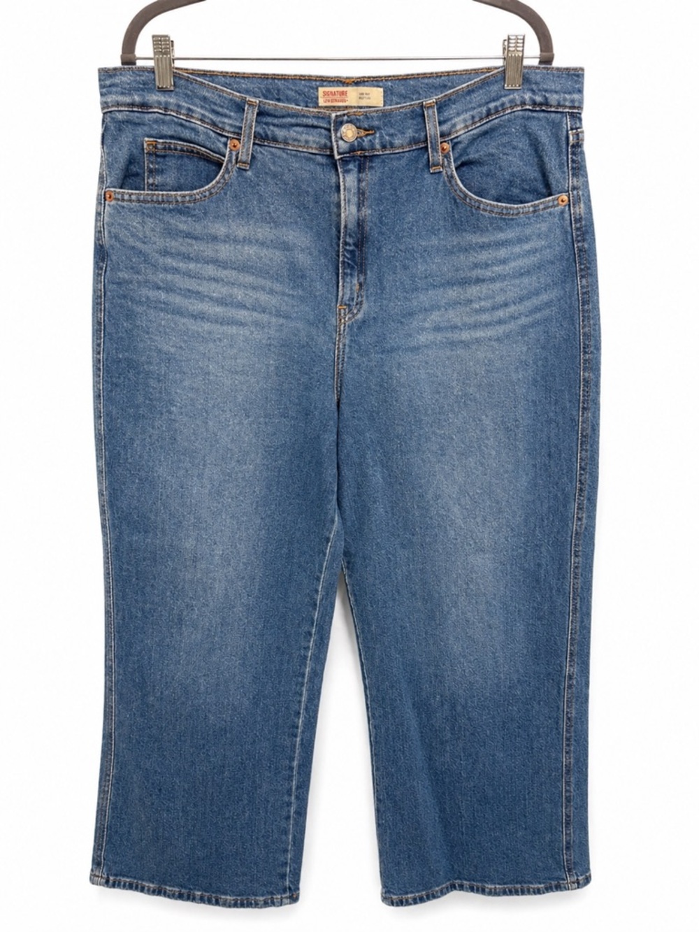 Levi Signature Wide Leg Jeans Heritage High Rise Cotton Stretch Blue Denim